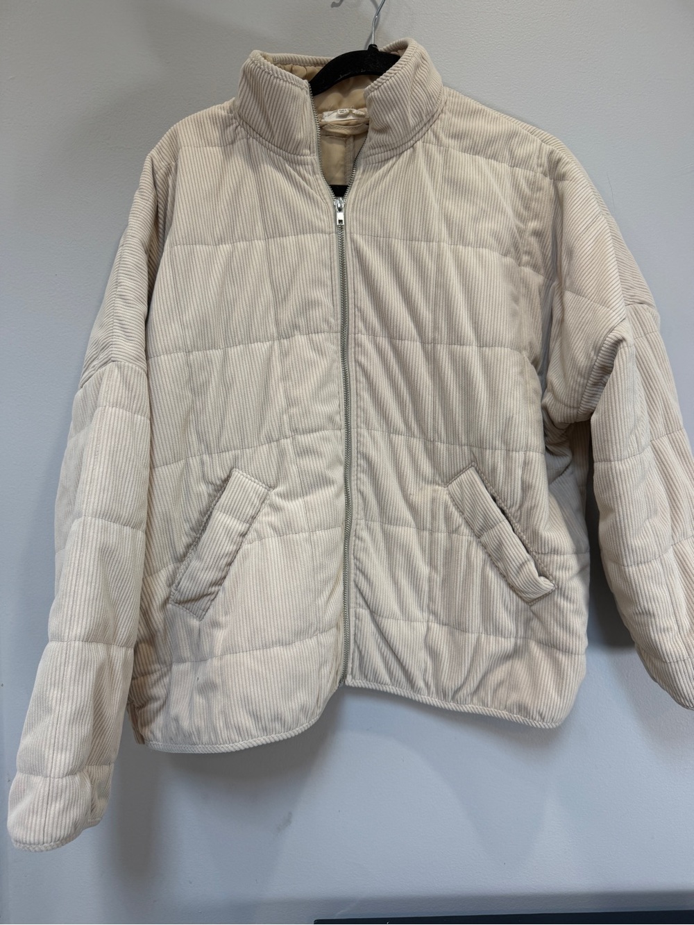 Altar'd State Cream Quilted Corduroy Puffer Jacket
